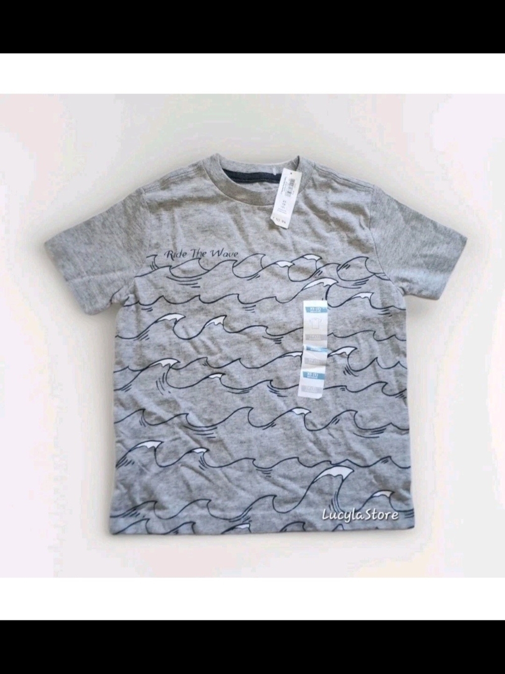 Old Navy Boys XS 5 Regular Short Sleeve Graphic Tee Grey Ride The Wave